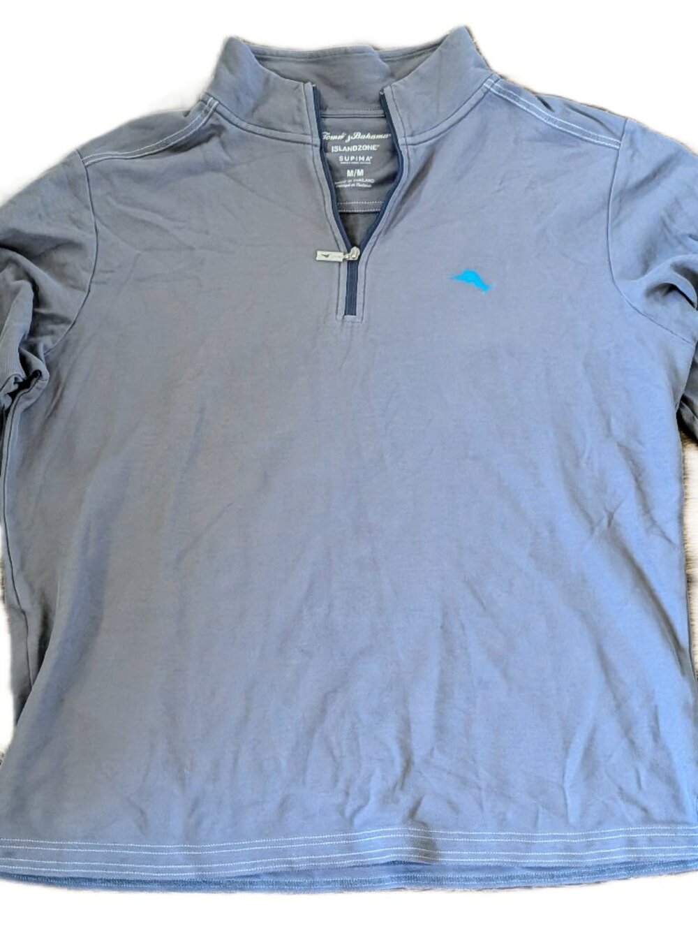 Tommy Bahama IslandZone Men's M Gray Quarter Zip Pullover Supima Cotton Coastal